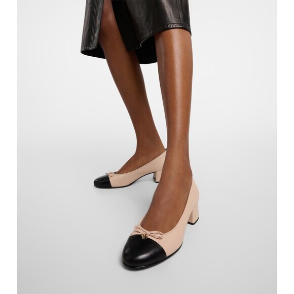 Tory Burch Women’s Cap-Toe Leather Pumps Pink Black Size 10 New in box - Picture 2 of 5